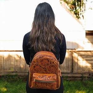 Hand <b>Tooled</b> Genuine Leather <b>Backpack</b> Western Floral Design Travel School Laptop <b>Bag</b> - Product Image 5