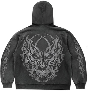Vintage wash zip hoodie with subtle embroidery distressed texture classic streetwear vibe understated modern aesthetic Hoodies - Product Image 2