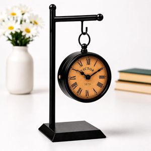 Horloge de bureau en laiton, forme circulaire, mouvement à quartz, affichage à aiguilles, design traditionnel, fonctionne sur piles, sonnerie horaire. - Product Image 3