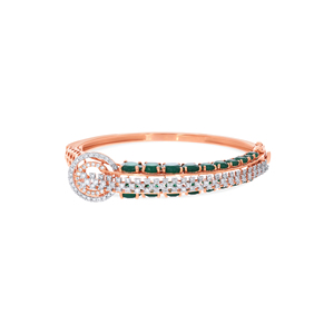 Luxury Women's 14K Rose Gold Diamond <b>Bangle</b> <b>Bracelet</b> with Multi-Row Mesh and Circular Clasp Design - Product Image 2