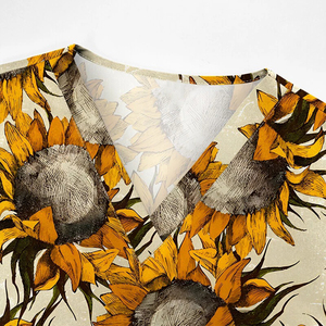 Custom Printed Sunflower Scrub Top - Wholesale Women's V-Neck Medical Uniform - Breathable Short Sleeve <b>Nurse</b> Clinic Wear - Product Image 3
