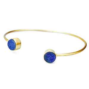 Blue Freshwater Pearl Open <b>Cuff</b> Bangle | Gold Plated Double Stone <b>Bracelet</b> | Vintage IGI Certified Wholesale Jewelry HARI OM - Product Image 1