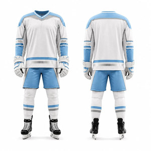 Camiseta de Hockey sobre Hielo para Hombre, Blanca y Azul, Sublimada, Manga Larga, Absorbe la Humedad, Corte Regular, Uniforme Deportivo para Adultos - Product Image 1