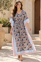 Robe longue bohème pour femme en coton tissé 100 %, imprimé floral, col en V, respirante, paréo de plage, coupe ample