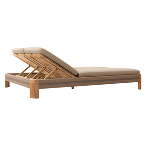 Chaise longue double moderne d'extérieur en teck, cadre en bois, inclinable et réglable, mobilier de luxe pour hôtel et villa - Product Image 4