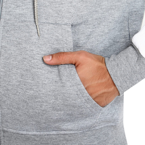 Ensemble de survêtement pour homme à capuche gris, manches longues, fermeture éclair, pantalon de jogging décontracté avec poches latérales, mélange respirant de polyester et de coton - Product Image 6