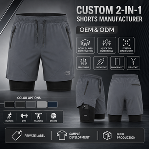 Men's 2-In-1 Double <b>Layer</b> Shorts With Compression Liner Quick Dry Sporty Bermuda Shorts With Zip Pockets And Drawstring Closure - Product Image 6