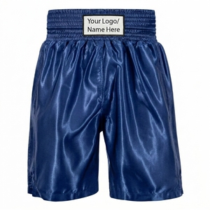 Shorts de boxe pour homme en Spandex/Polyester 180g, coupe ample, noirs avec bordure rouge, logo imprimé par transfert thermique, personnalisation sur le devant. - Product Image 2