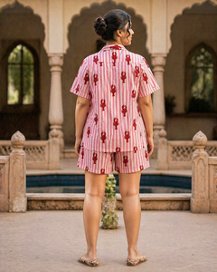 Pyjama court en coton fait main à imprimé crabe pour filles - Magnifique ensemble de vêtements de nuit à manches courtes imprimé au bloc à la main, un chef-d'œuvre - Product Image 3