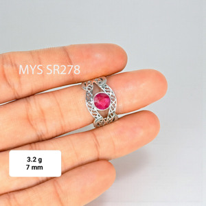 แหวนเงินแท้ 925 ทำมือ ราคาขายส่ง พลอยทับทิม ราคาขายส่ง เครื่องประดับพลอยสไตล์โบฮีเมียน ดีไซน์เนอร์ - Product Image 2