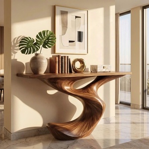 Table console en bois faite à la main, chef-d'œuvre moderne de style farmhouse, confectionnée à la main à partir de bois naturel massif, artisanat raffiné. - Product Image 6