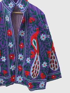 Veste en coton brodée à la main avec des motifs floraux, col mandarin, manches longues, taille plus, style Prairie Chic pour femmes, printemps - Product Image 4