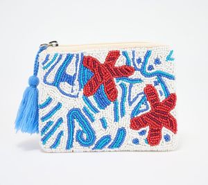 Pochette à fermeture éclair perlée motif sardines turquoise, style pochette à monnaie, thème fruits de mer, fournisseur B2B - Product Image 4