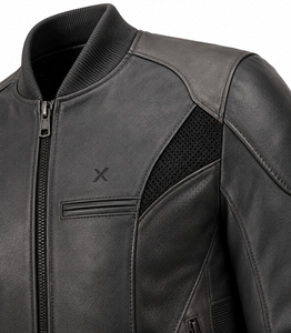 Blouson de moto en cuir Performance Bomber |   Respirant |   Bleu Charbon Brun |   Fabricant OEM/ODM |   Vêtements de course pour hommes - Product Image 4