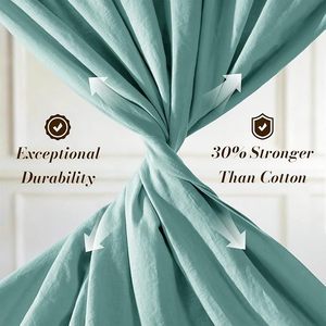 Parure de draps 4 pièces 100 % lin tissé moderne, couleur aqua, 100 fils/cm², motif uni, écologique, toutes saisons - Product Image 4