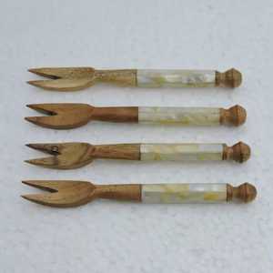 Juego de tenedores de madera modernos con mangos de resina, acabado natural, para bodas, regalos, eventos, restaurantes, juego de utensilios de cocina de moda. - Product Image 5