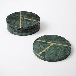 FAIZA CRAFT Solid <b>White</b> Real Marble <b>Coasters</b> with Brass Inlay Non Slip Felt Padded Sealed Modern Luxury Eco-Friendly Set - Product Image 1