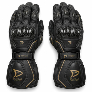 Gants de moto en cuir haut de gamme à doigts entiers avec protection de paume, compatibles écran tactile et manchette longue - Product Image 1