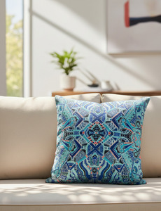 Housse de coussin à motif tribal traditionnel avec motifs symétriques complexes et tons froids, personnalisée pour les acheteurs 18X18 - Product Image 1