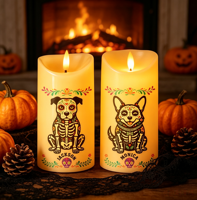 Bougie LED personnalisée imprimée UV, bougie électronique sans flamme à motif squelette d'animal de compagnie sur mesure pour Halloween, décoration commémorative, cadeau