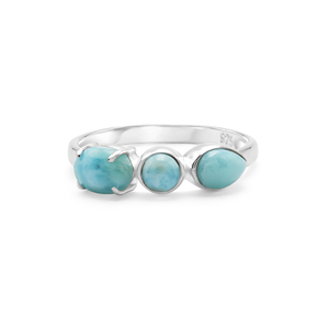Three Larimar Stones <b>Ring</b> S925 Sterling Silver Bezel <b>Set</b> Oval Round Pear Shape Minimalist Design Everyday Wear Fine <b>Ring</b> Jewelry - Product Image 2