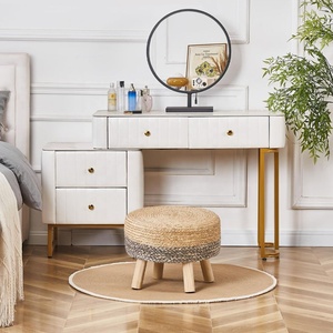 รองเท้าแตะทรงกลมทนทาน, พัฟออตโตมันพร้อมขาไม้ 4 ขา, เฟอร์นิเจอร์สําหรับตกแต่งบ้านเวียดนามขายส่งงานฝีมือ - Product Image 4