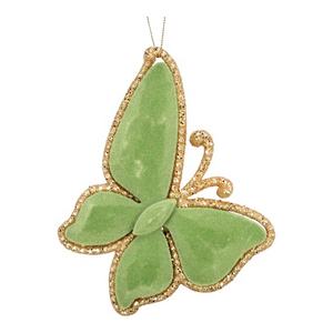 Décoration de Noël et du Nouvel An, arbre en acrylique 2D en velours vert lime floqué avec paillettes dorées, gnome champignon 3D, papillon, ornement - Product Image 5