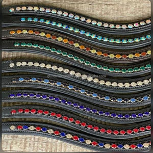 Producto popular Elegante banda de cuero para cejas de caballo en cuero negro de grano superior Diseñado con perlas y cristal Todos los tamaños personalizados - Product Image 6