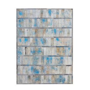 Alfombra de retazos de piel de vaca hecha a mano de lujo, pelo blanco sobre cuero con lámina azul, Alfombra de piel de vaca Real lavada con ácido para decoración del hogar - Product Image 1