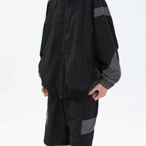 Custom Logo Button up Windbreaker Nylon Jacket Lightweight Shorts Running Summer Sweatsuit Jacket Jogging and Short Set Factory - Product Image 2