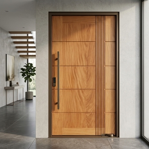 Puerta Kalyana Linea, Moderna, de Madera de Teca, con Líneas Acanaladas, Minimalista, de Lujo, para Entrada Principal, Puertas Arquitectónicas de Entrada - Product Image 2