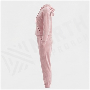 Women <b>Pink</b> Hooded <b>Tracksuit</b> Set Full Sleeve Solid Color Casual Jogger Pants With Side Pockets Midweight Polyester Autumn Wear - Product Image 3