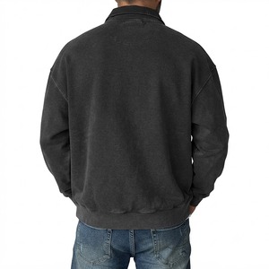 Mens <b>Charcoal</b> Washed Half Zip Sweatshirt Relaxed Fit Funnel Neck Cotton Blend Long Sleeve Minimalist Casual Pullover Fall Winter - Product Image 2