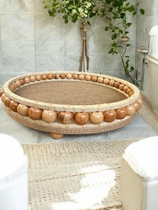 Beads Detailing Rattan Serving <b>Tray</b> Decorative Woven Cane <b>Tray</b> For Kitchen Table Centerpiece <b>Snack</b> And Coffee Serving From India - Product Image 5