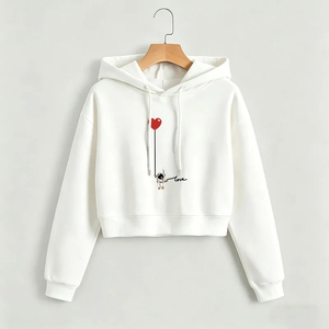Custom <b>Grey</b> Long Sleeve <b>Zipped</b> Ribbed Crop <b>Hoodie</b> <b>Women</b> Embroidered Design Plus Size Cropped <b>Hoodie</b> Formal Lined Style - Product Image 5