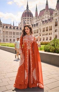Dhwaja Export Silk Free Size <strong>Stitched</strong> <strong>Suit</strong> with Embroidery Work - Product Image 3