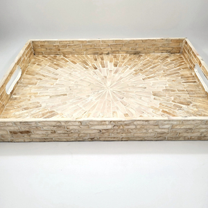 Luxury Handmade Mother Of Pearl Tiled Rectangular Serving Tray Inlaid <b>Mop</b> Ottoman Coffee Table Decorative Platter For Home Decor - Product Image 4