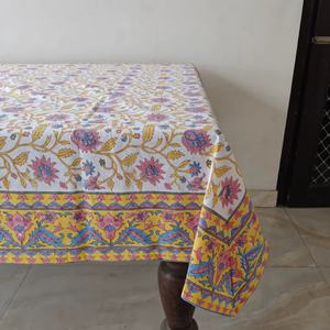 Mantel rectangular de algodón puro con estampado de bloque de mano de estilo moderno indio, nuevo diseño Floral amarillo para uso doméstico, bodas de granja - Product Image 1