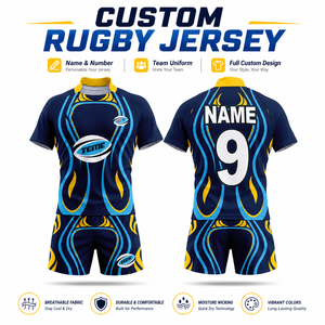 Kit d'uniforme de rugby unisexe entièrement sublimé, nom de l'équipe personnalisé imprimé, 100% polyester, séchage rapide, respirant, maillot de rugby - Product Image 1
