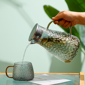Brocca per <span class=keywords><strong>Acqua</strong></span> Fredda in Vetro Borosilicato Stile Americano Moderno da 61oz, Manico in Vetro Resistente al Calore, Coperchio in Acciaio Inox, per Uso Domestico - Product Image 4