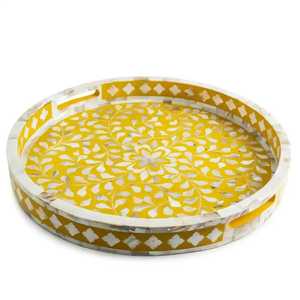 Bandeja decorativa de resina con incrustaciones de nácar, bandeja de varios niveles para servir alimentos y frutas, bandeja para servir comida con incrustaciones de nácar para el hogar. - Product Image 3