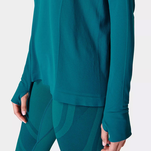 Camiseta de Manga Larga para Mujer, Elástica, Ajustada, Lisa, Teñida, Nueva Llegada, Servicio OEM, Marca Propia - Product Image 4