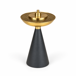 Brûleur d'encens moderne en acier inoxydable Alabanza Enterprises, base conique or et noir, diffuseur d'aromathérapie en bambou 100% naturel - Product Image 1