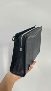 Minimalist Black Genuine Leather Waterproof Zipper <b>Clutch</b> <b>Bag</b> Unisex Daily Life - Product Image 6