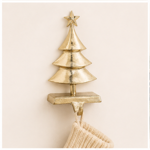 Luxurious Gold Metal 3D Christmas Tree <b>Stocking</b> <b>Holder</b> For Mantel Heavy Duty Zinc Alloy Fireplace Hanger With Star Topper Decor - Product Image 2