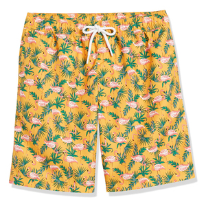 Shorts de bain pour hommes à imprimé flamant rose, shorts de plage tropicaux, séchage rapide, taille élastique, shorts de bain d'été, logo personnalisé OEM - Product Image 2