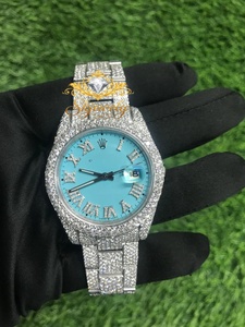 Reloj de Mujer con Incrustaciones de Diamantes Moissanite, Esfera Azul, Números Romanos, Brazalete de Acero Inoxidable, Visualización de Fecha, Carátula Redonda Analógica, Lujoso - Product Image 4