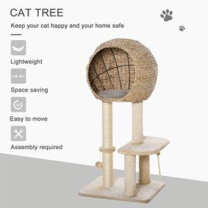Moderno Tiragraffi per Gatti da 39 Pollici Beige, Ecologico, in Peluche e Sisal, con Corda Sospesa, Stile Classico, Motivo Solido, Sostenibile - Product Image 4