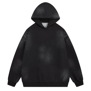 Unisex Vintage Hooded <b>Fleece</b> Pullover Sweatshirt Solid <b>Black</b> Cotton Quick Dry Regular Fit Front Pocket Autumn Wear - Product Image 1