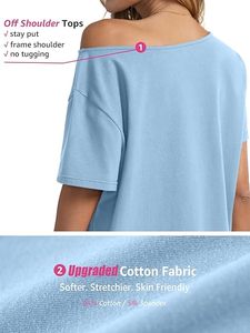 Camiseta de Algodón Personalizada con Logotipo para Mujer, de Hombros Descubiertos, Manga Corta, Color Sólido, Ecológica, Informal - Product Image 4